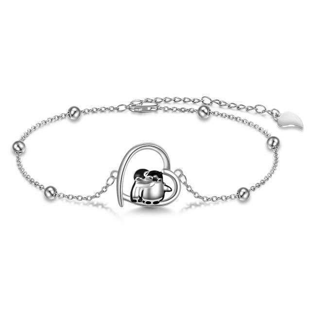 Bracelets de cheville pingouin cadeaux pingouin en argent sterling 925 étreignant pingouins mignon animal bijoux de Noël pour les femmes-0