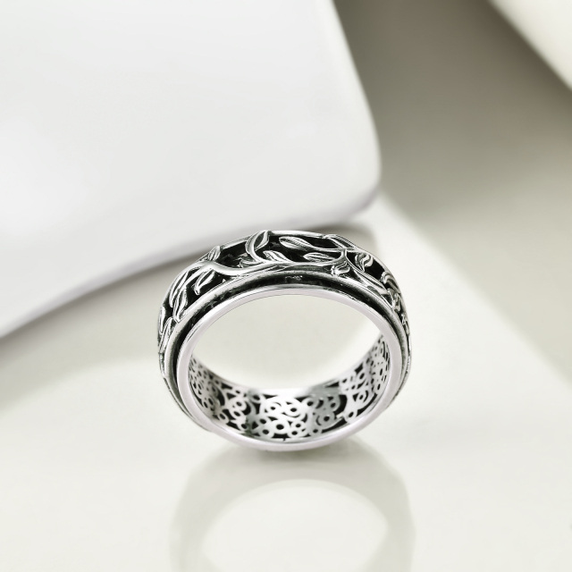 Sterling Silver Ring Filigree Leaves Spinner Ring Relieving Stress-2