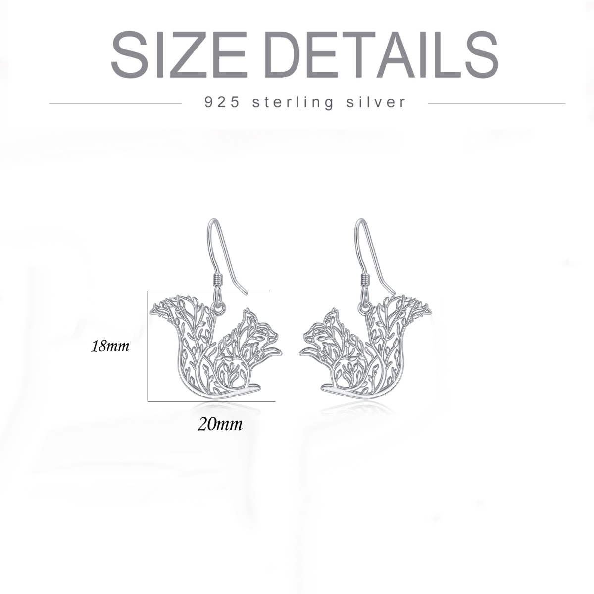 Sterling Silver Squirrel Tree Of Life Drop Earrings-5