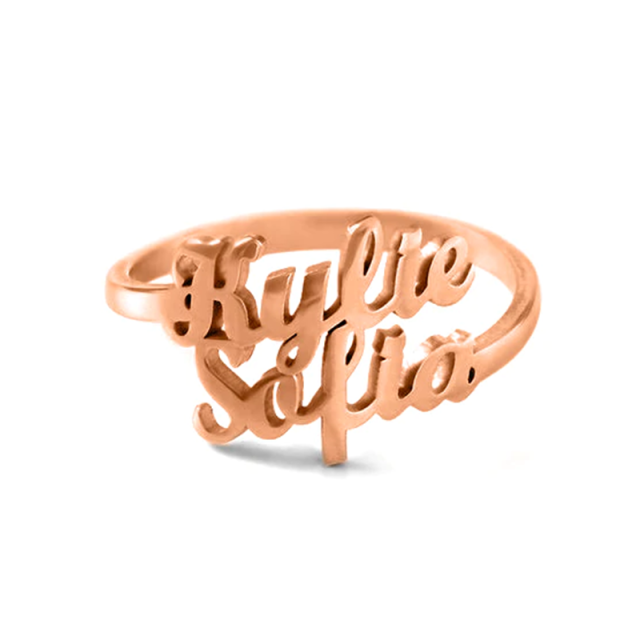 Sterling Silver with Rose Gold Plated Personalized Classic Name Open Ring-0