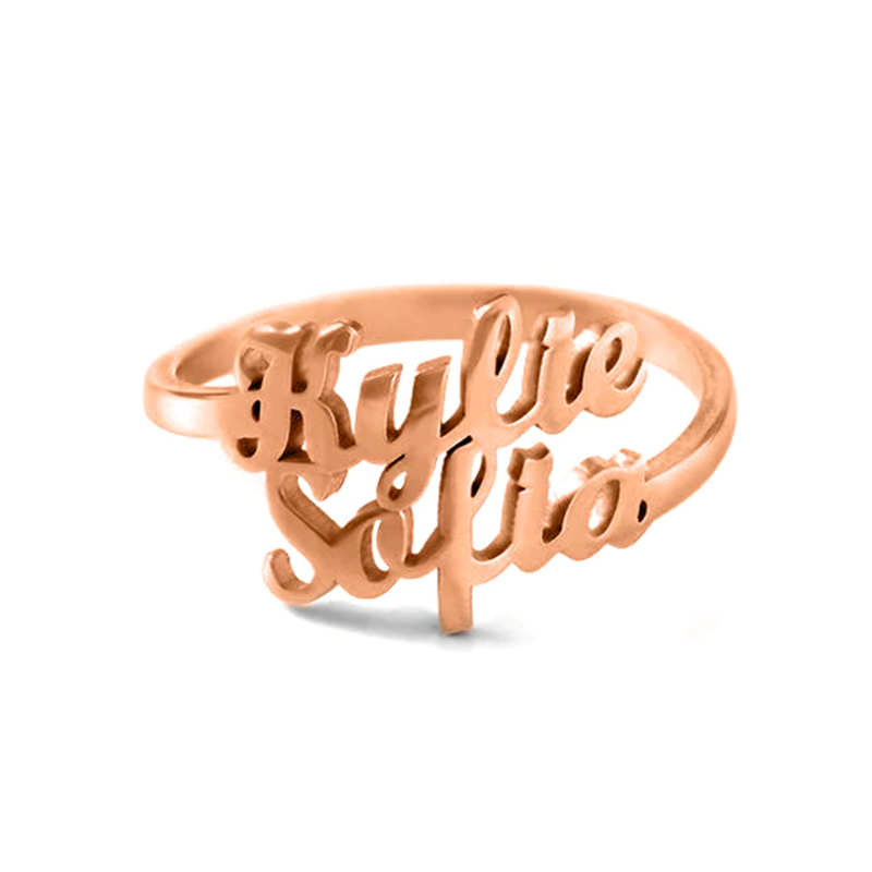 Sterling Silver with Rose Gold Plated Personalized Classic Name Open Ring