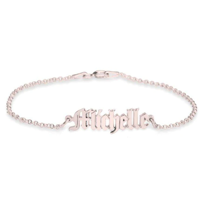 Sterling Silver with Rose Gold Plated Personalized Classic Name Pendant Bracelet-1