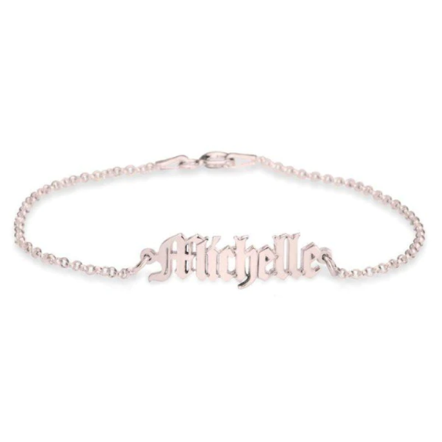 Plata de ley con baño de oro rosa Pulsera colgante personalizada con nombre clásico-0