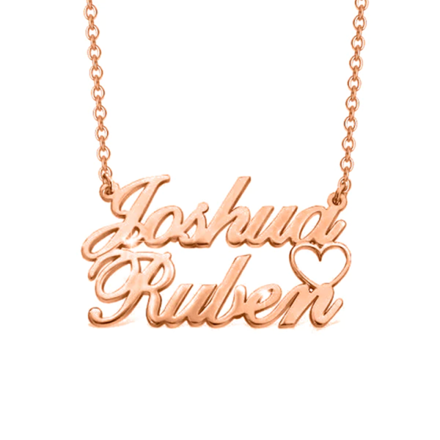 Sterling Silver with Rose Gold Plated Personalized Classic Name & Heart Pendant Necklace-0