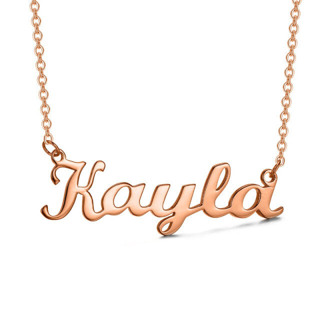 Sterling Silver with Rose Gold Plated Personalized Classic Name Pendant Necklace-0