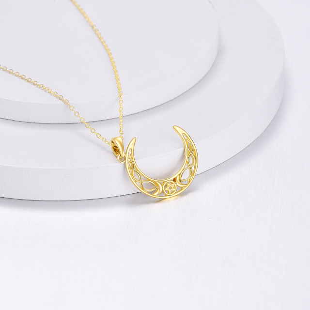 14K Gold Keltischer Knoten Mond & Pentagramm Anhänger Halskette-2