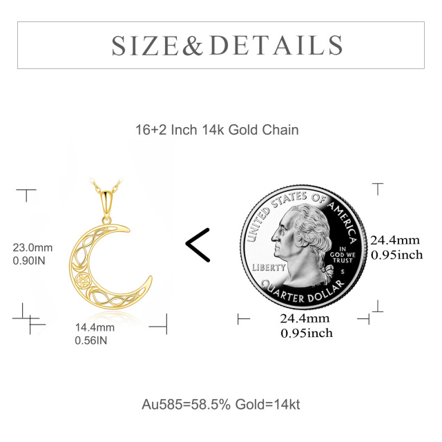 Collier avec pendentif en or 14K en forme de nœud celtique. lune et pentagramme-5