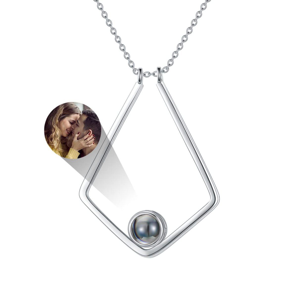 Sterling Silver Circular Shaped Projection Stone Projection Customization Pendant Necklace-1