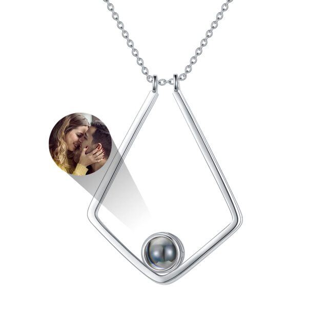 Sterling Silver Circular Shaped Projection Stone Projection Customization Pendant Necklace-0