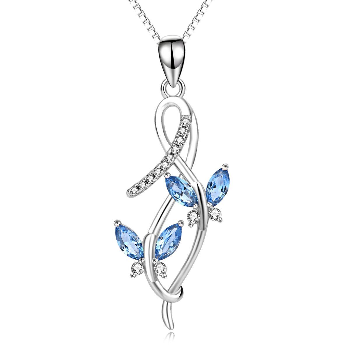 Sterling Silver Crystal Butterfly Pendant Necklace-1