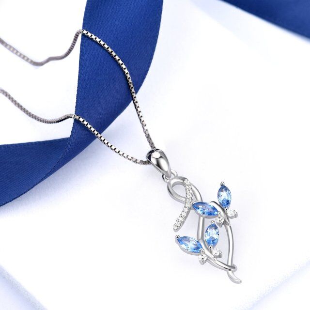 Sterling Silver Crystal Butterfly Pendant Necklace-2