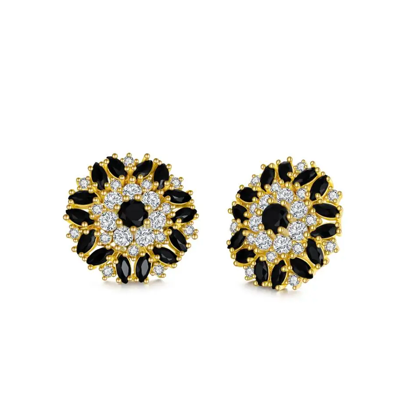 Sterling Silver with Yellow Gold Plated Cubic Zirconia Devil's Eye Stud Earrings-1
