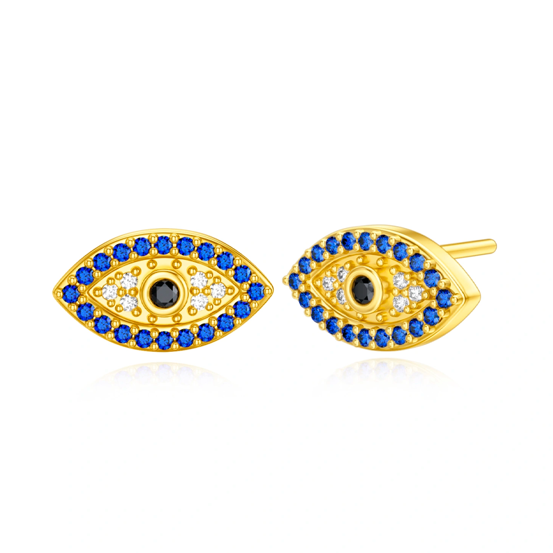 Pendientes de oro de 14 quilates Cubic Zirconia Evil Eye Stud Earrings-1