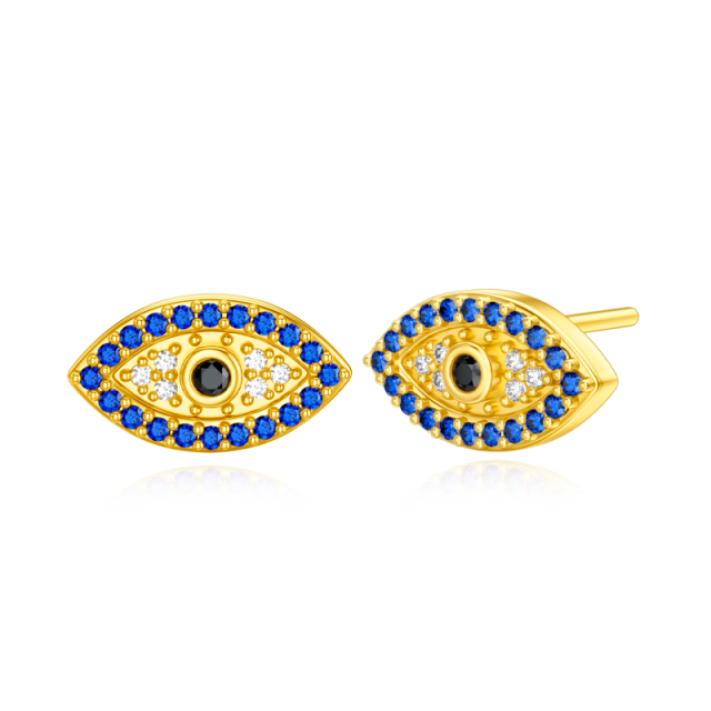 Pendientes de oro de 14 quilates Cubic Zirconia Evil Eye Stud Earrings-0