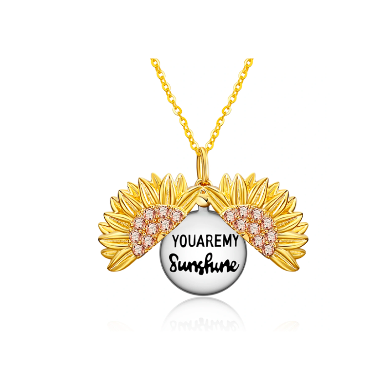 Sterling Silver Two-tone Sunflower Pendant Locket Necklace Engraved You Are My Sunshine-1