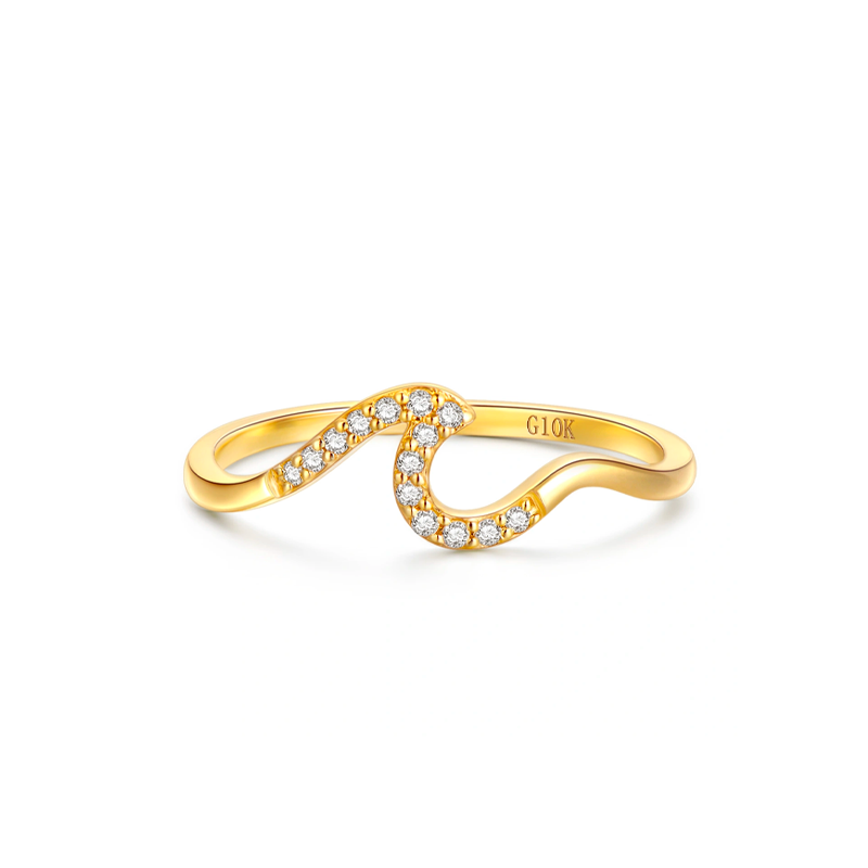 Anillo de compromiso personalizado con ondas sonoras y diamantes en forma circular de oro de 10 quilates-1