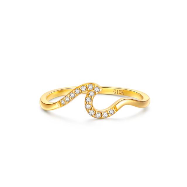 Anillo de compromiso personalizado con ondas sonoras y diamantes en forma circular de oro de 10 quilates-0