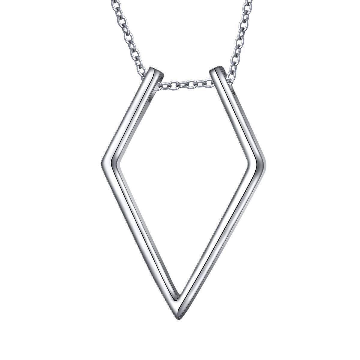 Sterling Silber Diamond Shaped Ring Halter Anhänger Halskette-1