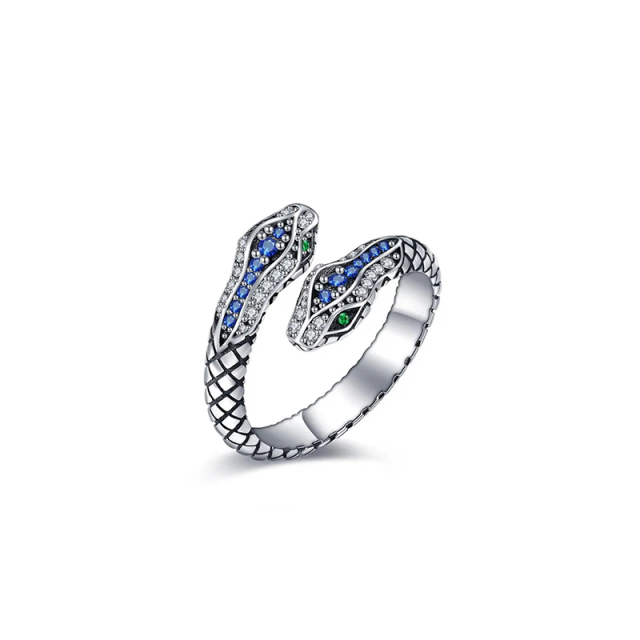 Sterling Silver Cubic Zirconia Snake Open Ring-0