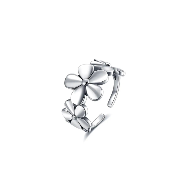 Bague ouverte marguerite en argent sterling-0