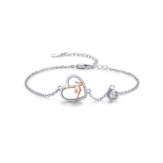 Sterling Silver Two-tone Circular Shaped Zircon Gymnastics Pendant Bracelet