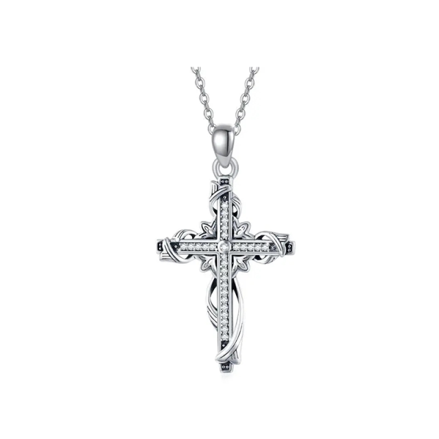 Collana con ciondolo a forma di croce in argento sterling-1