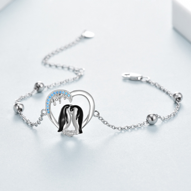 Sterling Silver Two-tone Zircon Penguin & Heart Pendant Bracelet-2
