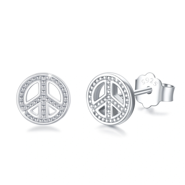 Sterling Silver Peace Symbol Stud Earrings-4