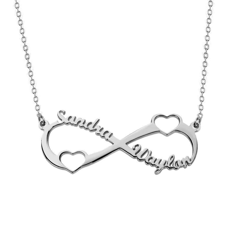 Sterling Silber mit Rose vergoldet Infinity Symbol Herz personalisierte klassische Name Anhänger Halskette-3