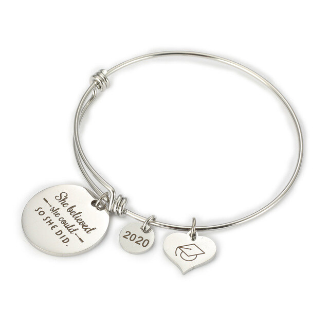 Inspirational Graduation Bracelet with Graduation Grad Cap She Believed She Could So She Did-3