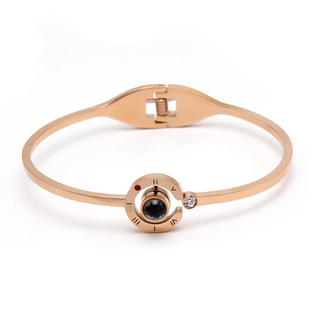Sterling Silver with Rose Gold Plated Projection Stone Pendant Bangle-1