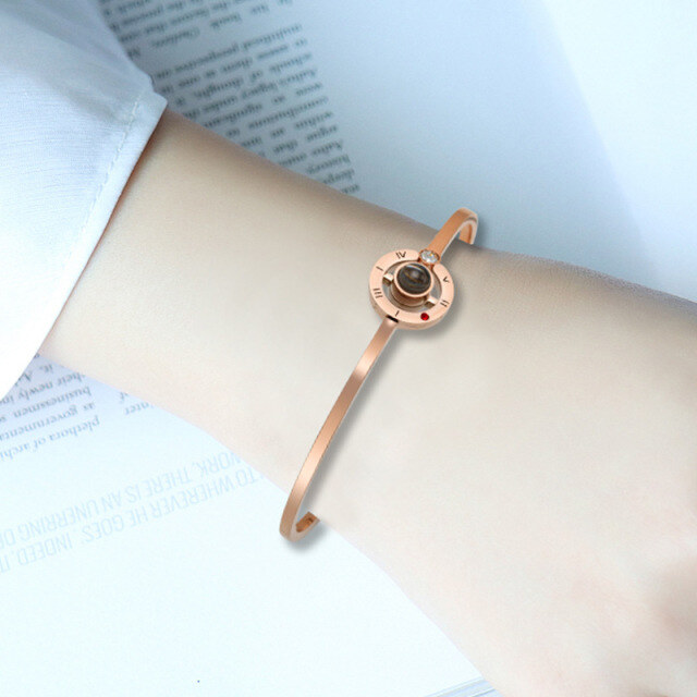Bracelet en argent sterling avec pendentif en pierre de projection plaqué or rose-2