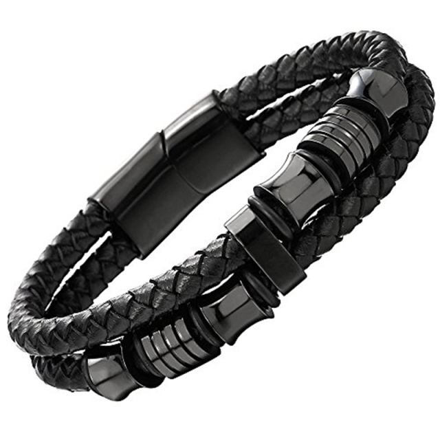 Brazalete liso de acero inoxidable con rodio negro para hombre-0