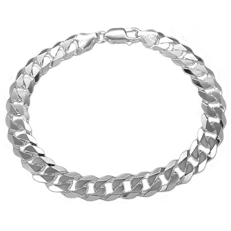 Bracelet à maillons gourmette en chaîne cubaine en argent sterling-1