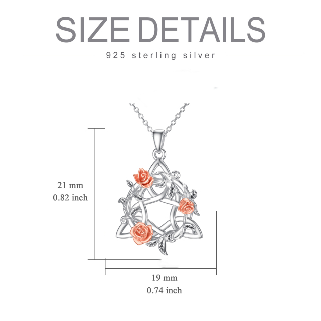 Sterling zilveren tweekleurige rozen hanger ketting-5