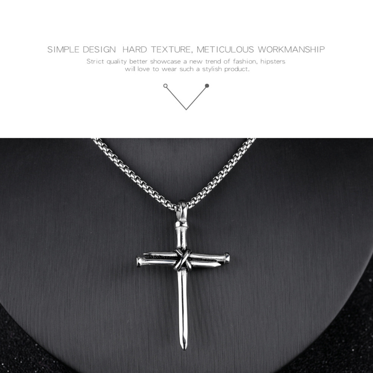 Sterling Silver with Black Rhodium Nail Cross Pendant Necklace-4