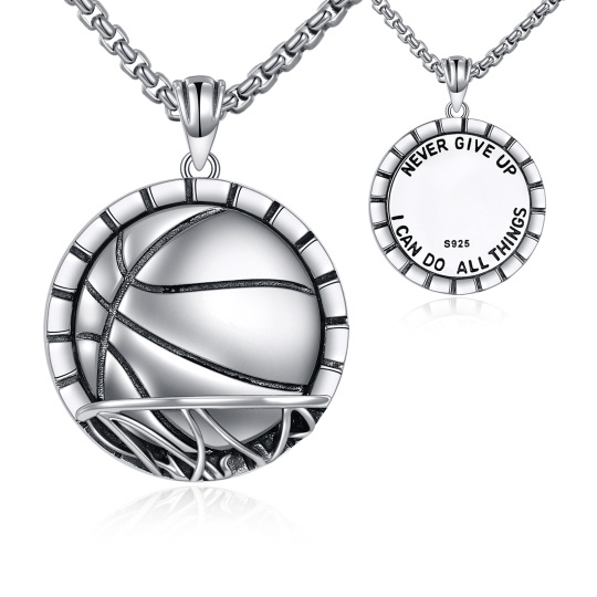 Collier pendentif basket-ball en argent sterling avec mot gravé