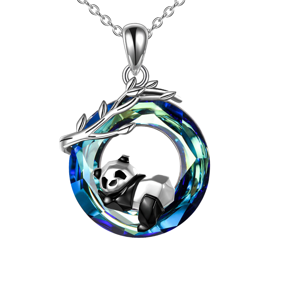 Halskette mit Panda-Anhänger aus Sterlingsilber mit Kristall-1