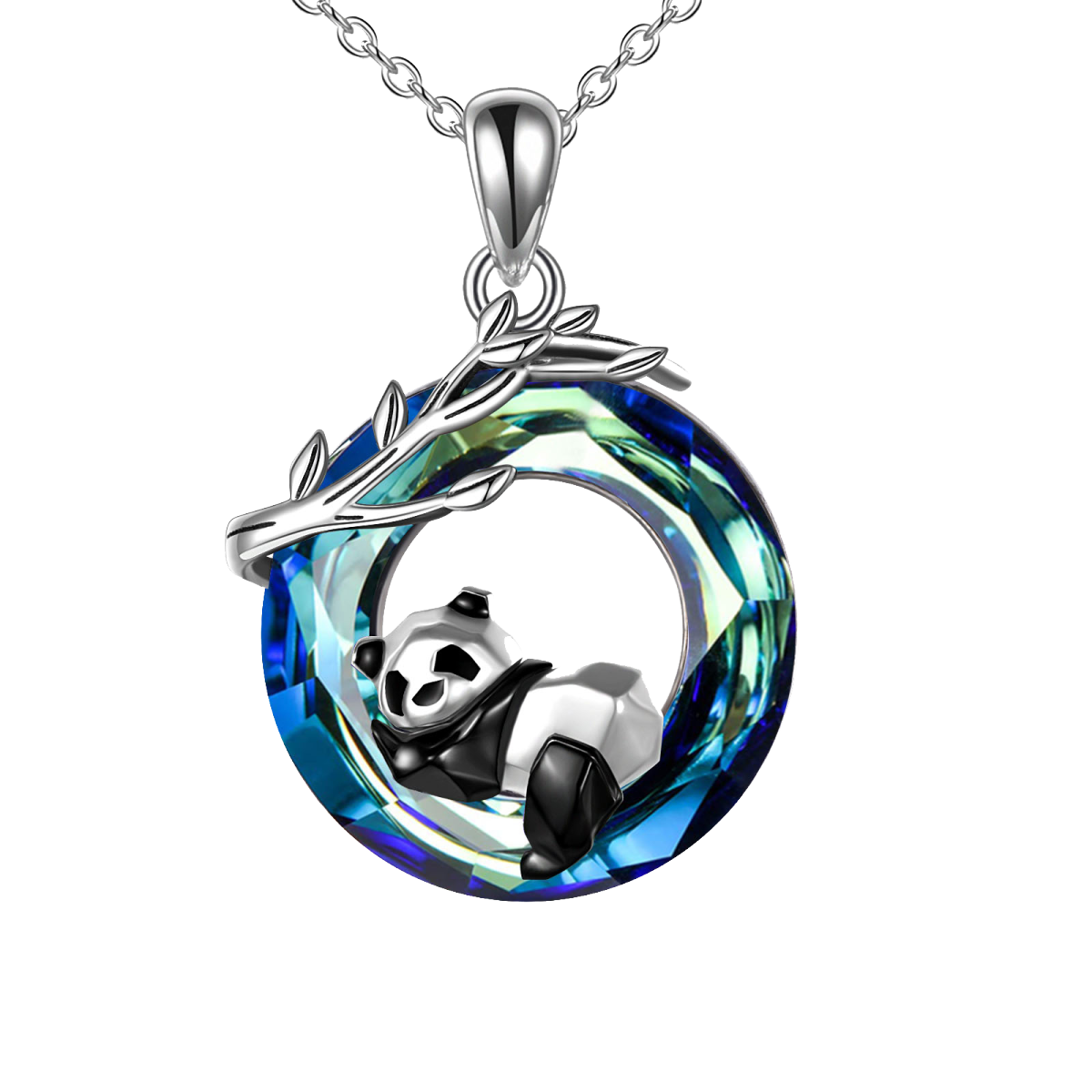 Sterling Silver Crystal Panda Pendant Necklace-1