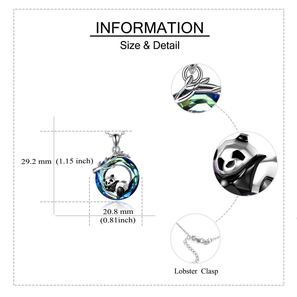 Halskette mit Panda-Anhänger aus Sterlingsilber mit Kristall-6