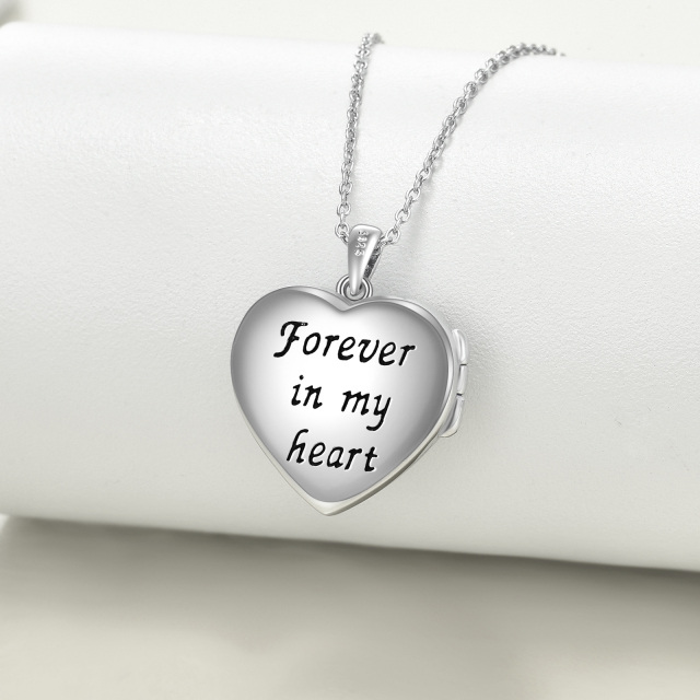 Sterling Silver Heart Moonstone Heart Personalized Photo Locket Necklace with Engraved Word-5