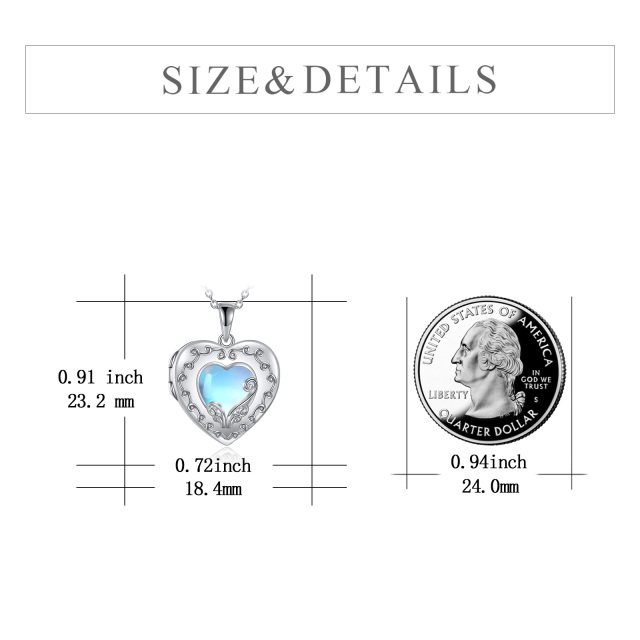 Sterling Silver Heart Moonstone Heart Personalized Photo Locket Necklace with Engraved Word-6