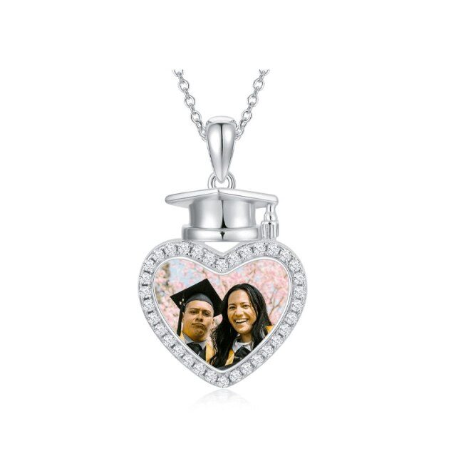 Sterling Silver Circular Shaped Cubic Zirconia Heart Pendant Necklace-0