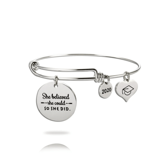 Inspirational Graduation Bracelet with Graduation Grad Cap She Believed She Could So She Did