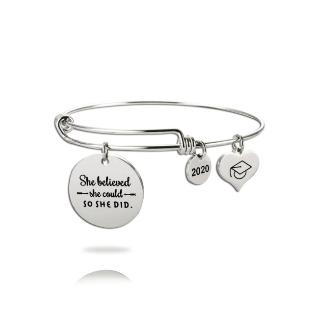 Inspirational Graduation Bracelet with Graduation Grad Cap She Believed She Could So She Did-0