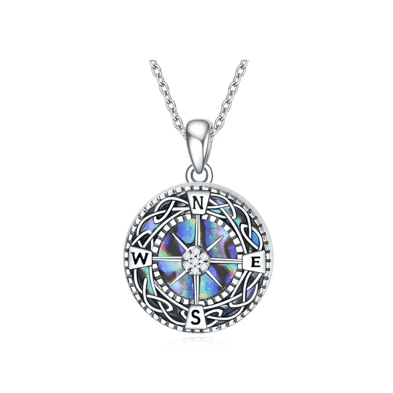 Sterling Silver Abalone Shellfish Celtic Knot & Compass Personalized Photo Locket Necklace-1