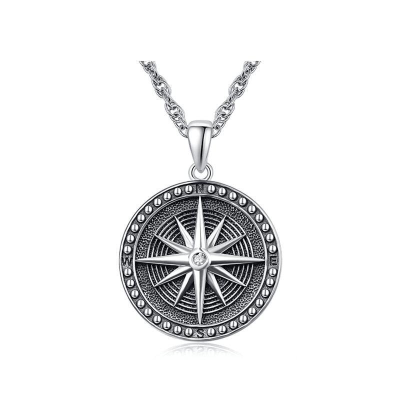 Sterling Silver Compass Pendant Necklace-1