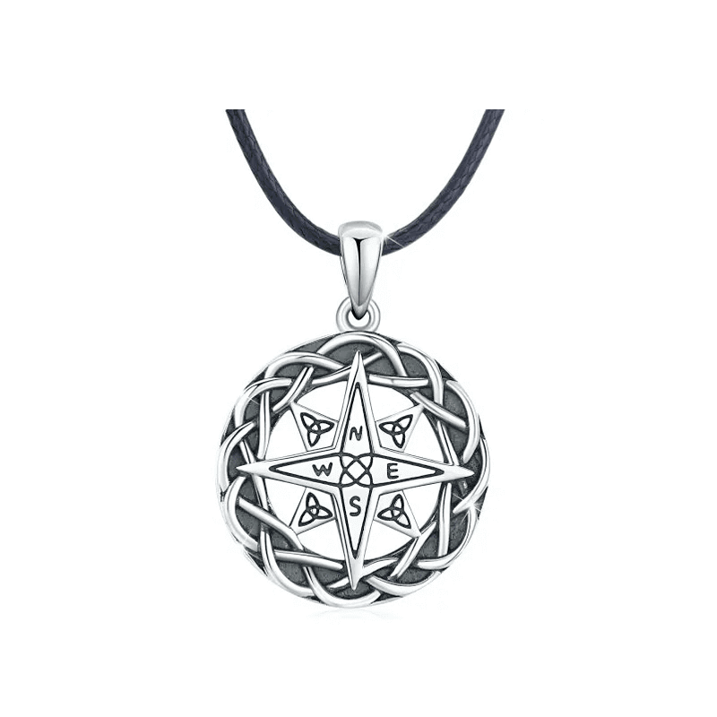 Sterling Silver Two-tone Celtic Knot & Compass Pendant Necklace-1