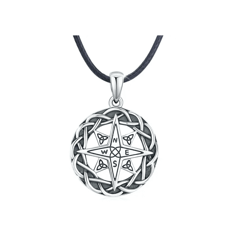 Collier avec pendentif boussole à nœud celtique bicolore en argent sterling-1