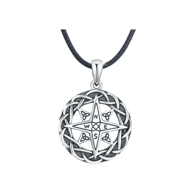 Sterling Silver Two-tone Celtic Knot & Compass Pendant Necklace-0